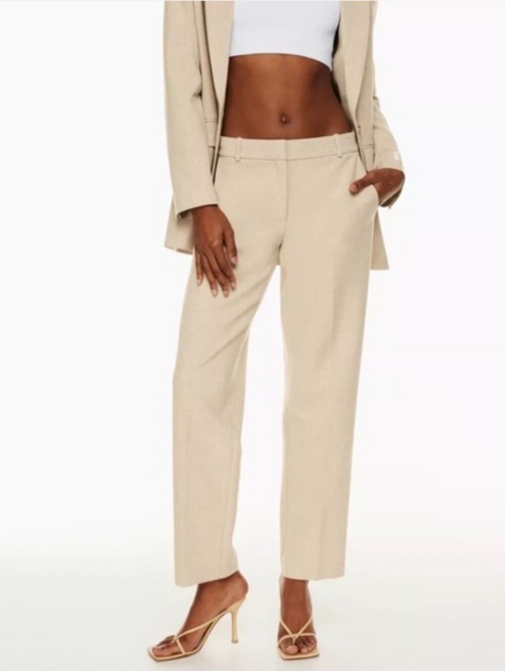 Aritzia Babaton Command Pants Cream Beige Cotton Blend size 2
